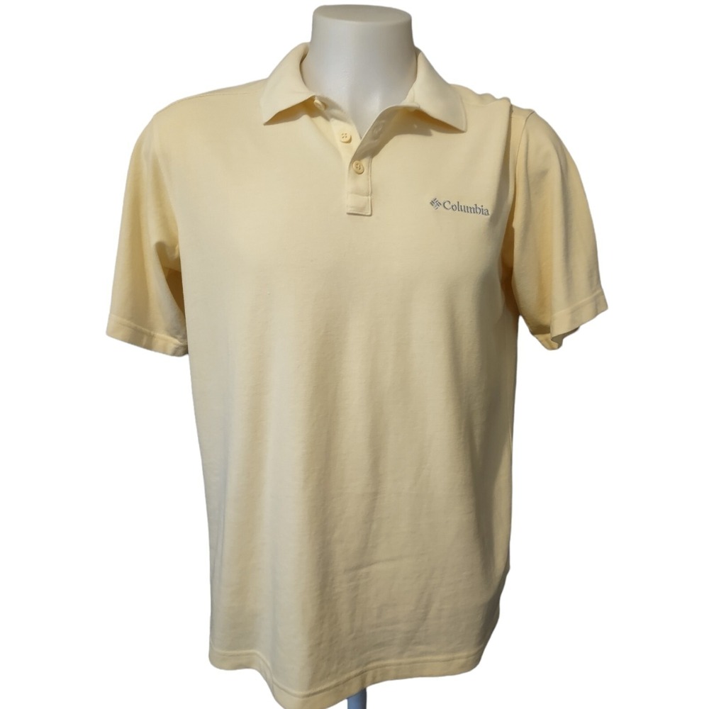 Columbia Polo Shirt Mens Medium Golf Casual Omni-Wick blend 3 button Logo Yellow